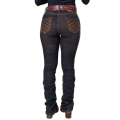 Calça Feminina Texas Farm Tartan Jeans Azul Escuro Bootcut Com Bordado Nos Bolsos Ref:PDF059