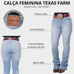 Calça Feminina Texas Farm Western Stich Jeans Claro Bordado Nos Bolsos De Trás Ref: PDF061