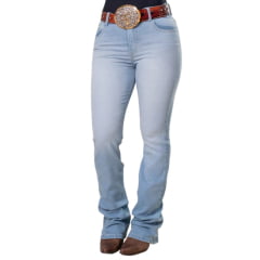 Calça Feminina Texas Farm Western Stich Jeans Claro Bordado Nos Bolsos De Trás Ref: PDF061