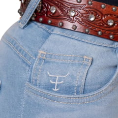 Calça Feminina Texas Farm Western Stich Jeans Claro Bordado Nos Bolsos De Trás Ref: PDF061