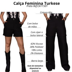 Calça Feminina Turkese 2/1 Iconic Black Tecido Preto Serve Como Calça Ou Shorts Ref:CA11501