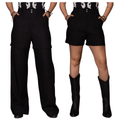 Calça Feminina Turkese 2/1 Iconic Black Tecido Preto Serve Como Calça Ou Shorts Ref:CA11501