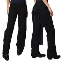 Calça Feminina Turkese Outlaw Black Tecido Preto Com Franjas E Zíper Na Lateral Ref:CA04601