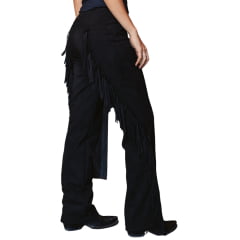Calça Feminina Turkese Outlaw Black Tecido Preto Com Franjas E Zíper Na Lateral Ref:CA04601