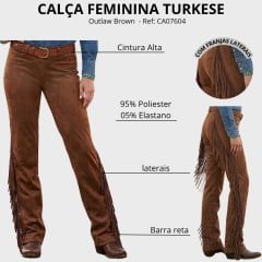 Calça Feminina Turkese Outlaw Brown Barra Reta Franjas Ref:CA07604