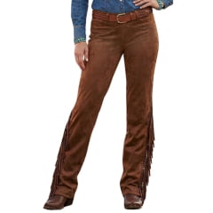 Calça Feminina Turkese Outlaw Brown Barra Reta Franjas Ref:CA07604