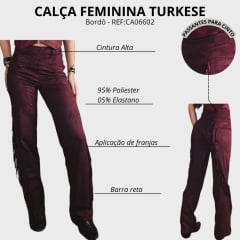 Calça Feminina Turkese Outlaw Tecido Bordô Barra Reta Com Franjas Na Lateral Ref:CA06602