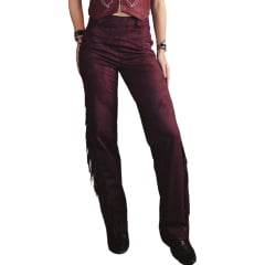 Calça Feminina Turkese Outlaw Tecido Bordô Barra Reta Com Franjas Na Lateral Ref:CA06602