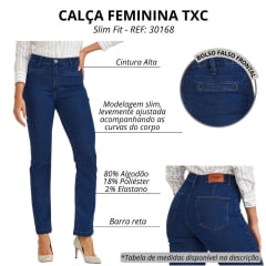 Calça Feminina TXC Jeans Azul Escuro Slim Stretch Básica Reta REF: 30168,