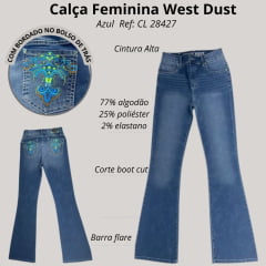 Calça Feminina West Dust Azul Médio Memphis Boot Cut Com Bordado Ref: CL28427