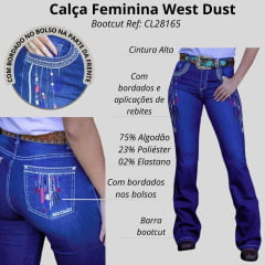 Calça Feminina West Dust Jeans Azul Escuro Bootcut Com Bordado De Penas E Brilho Ref: CL28165