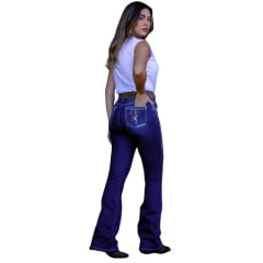 Calça Feminina West Dust Jeans Azul Escuro Bootcut Com Bordado De Penas E Brilho Ref: CL28165