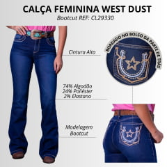 Calça Feminina West Dust Jeans Azul Escuro Kentu Cry Bootcut C/ Bordado E Brilho Bolsos REF: CL29330