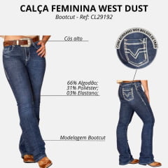 Calça Feminina West Dust Jeans Azul Escuro Phoenix Bootcut Bordado Ref CL29192