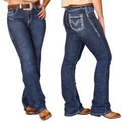 Calça Feminina West Dust Jeans Azul Escuro Phoenix Bootcut Bordado Ref CL29192