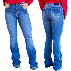 Calça Feminina West Dust Jeans Azul Médio Brigite Bootcut Bordado No bolso Ref CL29748