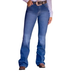 Calça Feminina West Dust Jeans Azul Médio Kansas Bootcut Com Bordado De Ferradura No Bolso Traseiro Ref:CL28421