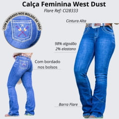 Calça Feminina West Dust Jeans Escuro Star Bootcut Com Bordado Nos Bolsos E Barra Desfiada Ref:CL28333
