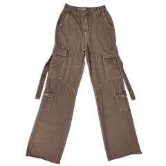 Calça Feminina West Dust Jeans Marrom Gaia Cargo Flair Com Barra Desfiada Ref:CL29511