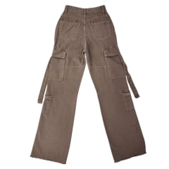 Calça Feminina West Dust Jeans Marrom Gaia Cargo Flair Com Barra Desfiada Ref:CL29511