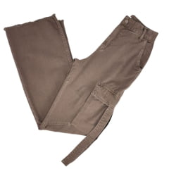 Calça Feminina West Dust Jeans Marrom Gaia Cargo Flair Com Barra Desfiada Ref:CL29511