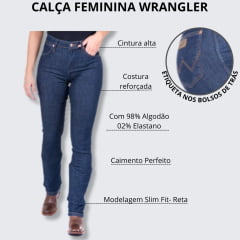 Calça Feminina Wrangler Jeans 18M Western Slim Fit Reta Azul Escuro Com Lycra Ref.18M4CPW60UN