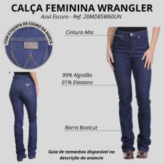 Calça Feminina Wrangler Jeans Azul Escuro 20m Western Bootcut Ref:20MD8SW60UN