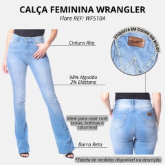 Calça Feminina Wrangler Jeans Delavê Com Lycra Cintura Alta Flare REF: WF5104 UN