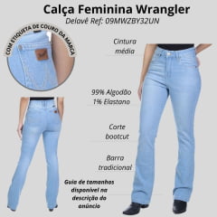 Calça Feminina Wrangler Jeans Delavê Com Lycra Cintura Média Bootcut Ref:09MWZBY32UN