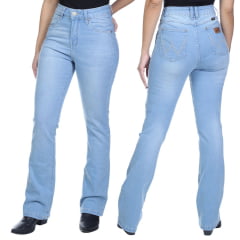 Calça Feminina Wrangler Jeans Delavê Com Lycra Cintura Média Bootcut Ref:09MWZBY32UN