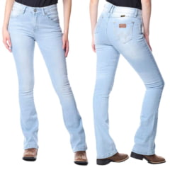 Calça Feminina Wrangler Jeans Delavê Com Lycra Cós Médio Boot Cut Ref.09MWZSB32UN