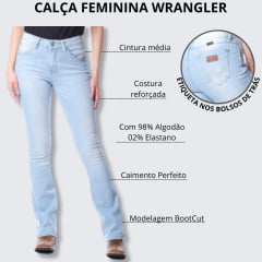 Calça Feminina Wrangler Jeans Delavê Com Lycra Cós Médio Boot Cut Ref.09MWZSB32UN