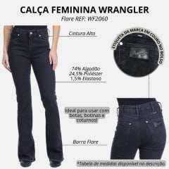 Calça Feminina Wrangler Jeans Lycra Preta Cintura Alta Flare REF: WF2060 UN