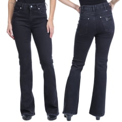 Calça Feminina Wrangler Jeans Lycra Preta Cintura Alta Flare REF: WF2060 UN