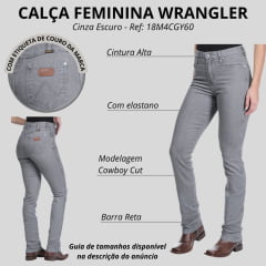 Calça Feminina Wrangler Jeans Western Slim Fit Cowboy Cut Cinza Escuro com Lycra Tradicional REF: 18M4CGY60 UN