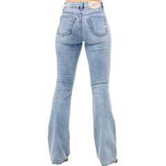 Calça Feminina Zenz Jeans Indiana Azul Claro Flare Com Bordados Total Strass Ref:1504ZW0225001