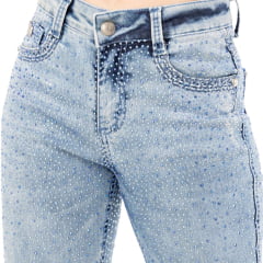 Calça Feminina Zenz Jeans Indiana Azul Claro Flare Com Bordados Total Strass Ref:1504ZW0225001