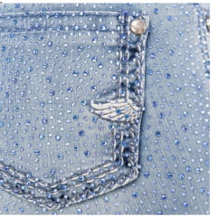 Calça Feminina Zenz Jeans Indiana Azul Claro Flare Com Bordados Total Strass Ref:1504ZW0225001