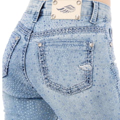 Calça Feminina Zenz Jeans Indiana Azul Claro Flare Com Bordados Total Strass Ref:1504ZW0225001