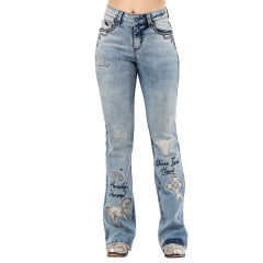 Calça Feminina Zenz Jeans Las Cruces Azul Médio Flare Bordados Variados Com Brilho Ref:1488ZW0225010