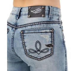 Calça Feminina Zenz Jeans Las Cruces Azul Médio Flare Bordados Variados Com Brilho Ref:1488ZW0225010