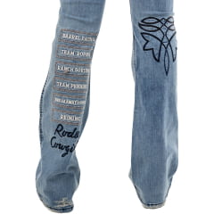Calça Feminina Zenz Jeans Las Cruces Azul Médio Flare Bordados Variados Com Brilho Ref:1488ZW0225010