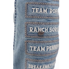 Calça Feminina Zenz Jeans Las Cruces Azul Médio Flare Bordados Variados Com Brilho Ref:1488ZW0225010