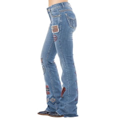 Calça Feminina Zenz Jeans Made In Zw Azul Médio Flare Bordados Variados E Tachinhas Ref: 1490 - ZW0225003
