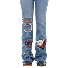 Calça Feminina Zenz Jeans Made In Zw Azul Médio Flare Bordados Variados E Tachinhas Ref: 1490 - ZW0225003