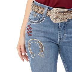 Calça Feminina Zenz Jeans Made In Zw Azul Médio Flare Bordados Variados E Tachinhas Ref: 1490 - ZW0225003