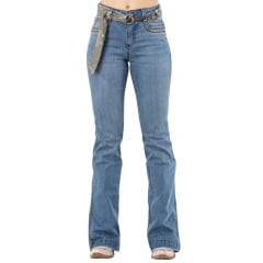 Calça Feminina Zenz Jeans Marfa Flare Bordado Verde Com Cinto De Tecido Fivela Bridão Ref:15432-ZW0225014