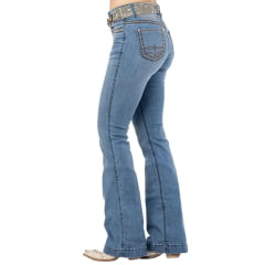 Calça Feminina Zenz Jeans Marfa Flare Bordado Verde Com Cinto De Tecido Fivela Bridão Ref:15432-ZW0225014