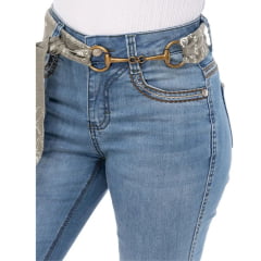 Calça Feminina Zenz Jeans Marfa Flare Bordado Verde Com Cinto De Tecido Fivela Bridão Ref:15432-ZW0225014