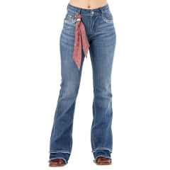 Calça Feminina Zenz Jeans New Jersey Azul Flare Dupla Desfiada Bordados Bolsos E Pala Ref: 1491 - ZW0225006
